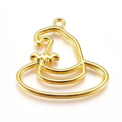 Golden Halloween Zinc Alloy Open Back Bezel Pendants, For DIY UV Resin, Epoxy Resin, Pressed Flower Jewelry, Witch Hat, Golden, 30.5x32.5x2.5mm, Hole: 2mm