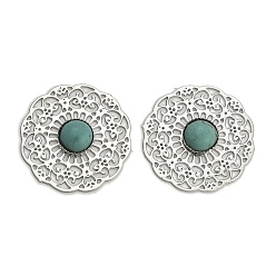 Платина Латунные синтетические бирюзовые кабошоны, плоско-круглые, платина, 20x3.5 мм