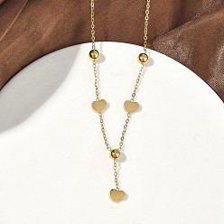 Золотой Ионное напыление (IP) 304 подвески в форме сердца из нержавеющей стали с 201 круглыми бусинами из нержавеющей стали, золотые, 20.94 дюйм (53.2 см)