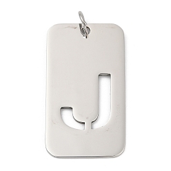 Letter J 304 подвески из нержавеющей стали, с целью перехода в кольце, прямоугольник с полой буквой-подвеской, анти-тускнение, лазерная резка, буква J, 49.5x28x1.5 мм, отверстие : 6.5 мм