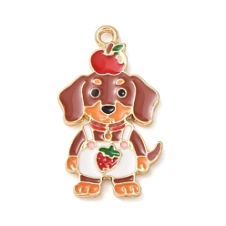 Golden Alloy Enamel Pendants, Dog Charms, Golden, 31x18x1.5mm, Hole: 1.9mm