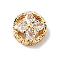 Настоящее золото 18K Латунные микропаве из прозрачного кубического циркония, без кадмия, без никеля и без свинца, плоско-круглые, реальный 18 k позолоченный, 12x5 мм, отверстие : 1.6 мм