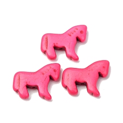 Ярко-Розовый Синтетические бирюзовые бусины в виде лошади, ярко-розовый, 18x21.5x5 мм, отверстие : 1.2 мм