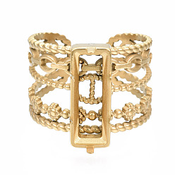 Золотой 304 открытые кольца манжеты из нержавеющей стали, Настройки колодки кольцо, прямоугольные, золотые, размер США 7 3/4 (17.9 мм), лоток : 5x15 мм