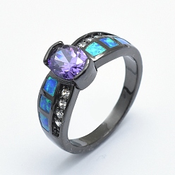 Metallgrau Zirkonia Fingerringe, mit synthetischen Opal- und Messingbefunden, langlebig überzogen, ellipsenförmige, Größe 7, mauve, Metallgrau, 17.5 mm