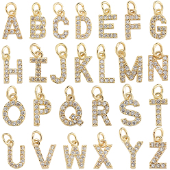 Letter A~Z 26 шт. 26 стили настоящие 18 позолоченные латунные подвески с микропаве из прозрачных кубических цирконий, алфавит, подвески с буквой az~z, с целью перехода в кольце, Письмо ~ Z, 10.5~12x6~9x2.5 мм, отверстие : 3.4 мм, 1 шт / стиль