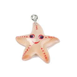 Морская звезда Подвески из смолы в виде морских организмов, с платиновыми тоновыми железными петлями, морская звезда, 28x24.5x7 мм, отверстие : 2 мм