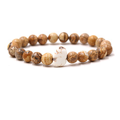 Пикассо Камень Браслеты из натуральной яшмы Пикассо и синтетической бирюзы для мужчин и женщин, круглый и слон