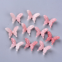 Pink Cellulose Acetate(Resin) Cabochons, Butterfly, Pink, 17~18x21~22x7~8mm
