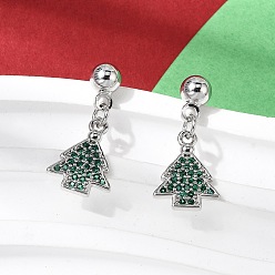 Рождественская елка Рождественские серьги-гвоздики с подвесками из латуни с микропаве из кубических цирконий, стойки покрытие, долговечный, без кадмия и без свинца, платина, рождественская елка, 22x10 мм