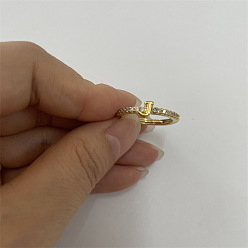 Letter J Кольца из латуни с микропаве, прозрачные кольца с кубическим цирконием, реальный 14 k позолоченный, буква J, внутренний диаметр: 20 мм