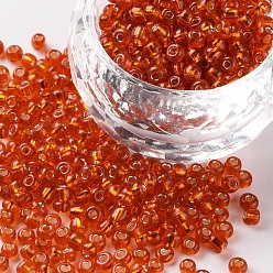 Dark Orange 8/0 Glass Seed Beads, Silver Lined Round Hole, Round, Dark Orange, 3mm, Hole: 1mm, about 10000 beads/pound