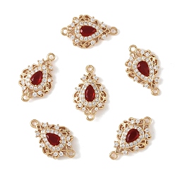 Красный 3 шт. латунные соединители из кубического циркония с микропаве, долговечный, слеза, золотой свет, красные, 20x12x5 мм, отверстие : 1.4 мм