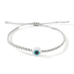 Гейнсборо Бусины лэмпворк плетеные браслеты из бисера для мужчин и женщин, злые глаза, светло-серые, внутренний диаметр: 11 дюйм (28 см)