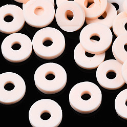 Misty Rose Eco-Friendly Handmade Polymer Clay Beads, Disc/Flat Round, Heishi Beads, Misty Rose, 6x1mm, Hole: 2mm, about 23500pcs/1000g