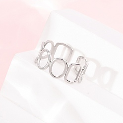 Stainless Steel Color 304 Stainless Steel Cuff Open Rings, Oval & Rectangle, Stainless Steel Color, 8.5mm, Inner Diameter: 18mm