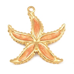 Orange 304 Stainless Steel Enamel Pendants, Starfish Charms, Ion Plating(IP), Real 18K Gold Plated, Orange, 43x40x3mm, Hole: 3mm