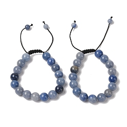 Синий Авантюрин 10Мм круглые плетеные браслеты из окрашенного и нагретого натурального синего авантюрина, регулируемые браслеты из нейлонового шнура для женщин и мужчин, внутренний диаметр: 1-3/4~2-7/8 дюйм (4.6~7.4 см)