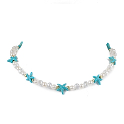Synthetic Turquoise Round Shell Pearl & Synthetic Turquoise Beaded Necklaces, , Dyed, Starfish, 15.67 inch(39.8cm)
