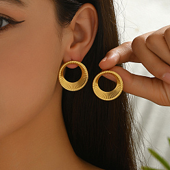 Плоский Круглый Серьги шпилька нержавеющая сталь, золотые, плоско-круглые, 28x27 мм