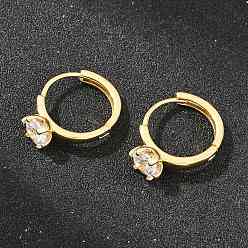 Clair Micro cuivres ouvrent zircons boucles d'oreilles, sans cadmium et sans plomb, plaqué longue durée, crémaillère plaquage, réel 18 k plaqué or, clair, 17x21x7mm