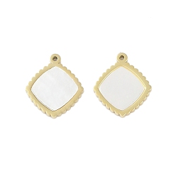 Rhombus Натуральные раковины, ионное покрытие (ip) 304 брелоки из нержавеющей стали, ручная полировка, реальный 18 k позолоченный, ромб, 11.5x10x1.5 мм, отверстие : 0.8 мм