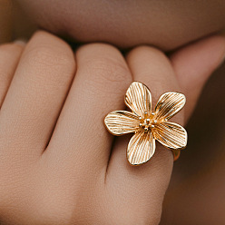 Золотой Латунные кольца-манжеты для женщин, цветок, золотые, 25x25 мм, регулируемый