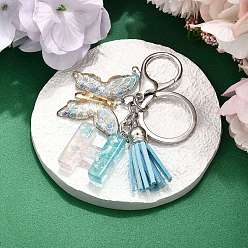 Letter H 26шт. брелок с кисточкой из прозрачной эпоксидной смолы, прозрачного акрила и искусственной замши, с кольцами для ключей из сплава, с цепочками и застежками-лобстерами, бабочка, Письмо ч, 95~108 мм