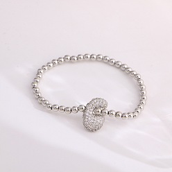 Letter C Женские браслеты из латуни с микропаве из прозрачных кубических цирконий, буквы, платина, буква С, 6.69 дюйм (17 см)