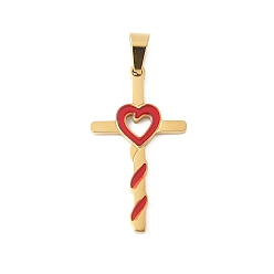 (123L) Белый крем непрозрачный блеск 304 нержавеющей стальной эмали подвески, крест с подвеской в виде сердца, ионное покрытие (ip), золотые, огнеупорный кирпич, 32.5x18x2 мм, отверстие : 6x3 мм