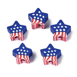 Blue Independence Day Handmade Polymer Clay Beads, Star, Blue, 8~9x8.5~9.5x4~5mm, Hole: 2mm