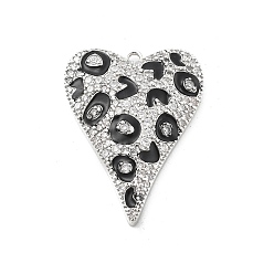 Платина Латунные микропаве прозрачные подвески с фианитом, сердце прелести, с эмалевым леопардовым принтом, стойки покрытие, долговечный, без свинца и без кадмия, платина, 29.5x22x4.5 мм, отверстие : 1.6 мм