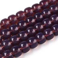 Purple Imitation Jade Glass Beads Strands, Barrel, Purple, 8x6mm, Hole: 1.6mm, about 61~62pcs/strand, 14.84''~15.16''(37.7~38.5cm)
