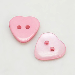 Pink Пуговицы из смолы, окрашенные, сердце, розовые, 12x11x3 мм, отверстие : 2 мм