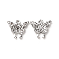 Платина Латунные микро проложить кубического циркония подвески, бабочки прелести, платина, 11x12.5x2.5 мм, отверстие : 1.2 мм