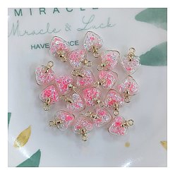 Ярко-Розовый Светящиеся в темноте стеклянные подвески, сердце прелести, ярко-розовый, 20x15x9 мм