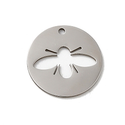 Bees Anlaufgeschützt 201 Anhänger aus Edelstahl, Edelstahl Farbe, Laserschnitt, flache runde Charme, Bienen, 18x1 mm, Bohrung: 1.5 mm