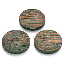 Морско-зеленый Расписные бусы из натурального дерева, лазерная гравировка, плоский круглый с зеброй, цвета морской волны, 30x5 мм, отверстие : 1.6 мм