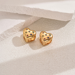 Разноцветный Серьги-кольца в форме сердца из нержавеющей стали для повседневных свиданий, с кубического циркония, золотые, красочный