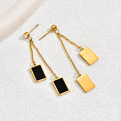 Real 18K Gold Plated 201 Stainless Steel Rectangle Dangle Stud Earrings for Women, Real 18K Gold Plated, 54x17mm