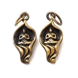 Antique Bronze Buddhist Brass Pendants, Meditation Buddha Charms, Rack Plating, Long-Lasting Plated, Antique Bronze, 16x7.5x3.5mm, Hole: 3.5mm