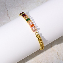Разноцветный Латунная теннисная цепочка с фианитами, браслеты из цепочек панцирного плетения для женщин, красочный, внутренний диаметр: 6-3/4 дюйм (17 см)