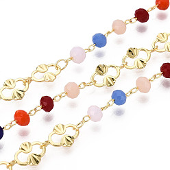 Разноцветный Цепочка овальных звеньев ручной работы из стеклянных бусин и латуни, с катушкой, пайки, реальный 18 k позолоченный, красочный, 11x6.5x2.5 мм