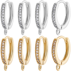Золотой & Серебряный 12 шт. 2 цвета латунь микро паве прозрачный кубический цирконий кольца серьги фурнитура, с горизонтальной петлей, золотой и серебряный, 16x14x2 мм, отверстие : 1.4~2 мм, штифты : 0.7 мм, 6 шт / цвет