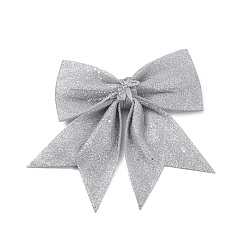 Silver Glitter Cloth Bowknot Pendant Decoration, for Christmas Tree Gift Box Hanging Ornaments, Silver, 165~180x160~175x19~20mm