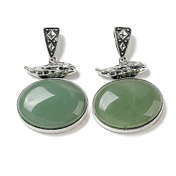 Green Aventurine Natural Green Aventurine Pendants, Antique Silver Plated Alloy Oval Charms, 47x42x13mm, Hole: 16x7mm