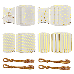 Gold Cardboard Pillow Box, Gift Candy Packing Box, with Rope & Pattern, Gold, Finished Produce: 15x9.8cm, 8sets/pattern, 4 patters, 32sets/bag