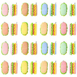 Mixed Color 40Pcs 8 Colors Resin Pendants, with Silver Alloy Eye Pin, Hamburger, Mixed Color, 27x15x15mm, 5pcs/color