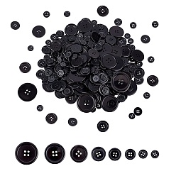 Black Resin Button Sets, Dyed, Flat Round, Black, 11x2mm, Hole: 1mm, 980pcs/bag