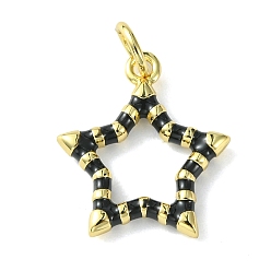 Черный Реечное покрытие подвески из экологически чистой латуни с эмалью, с целью перехода в кольце, долговечный, без свинца и без кадмия, реальный 18 k позолоченный, звезда очарование, чёрные, 16.5x14.5x2 мм